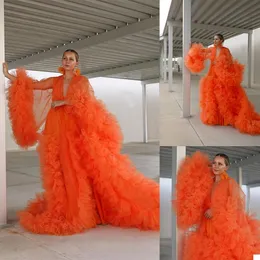 Orange Mutterschaft Rüschen Nachtwäsche Kleid Plus Größe Nacht Robe Pographie Kleider Für Frauen Party Braut Nachthemd Robes5638141