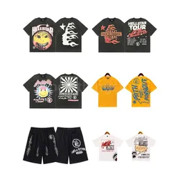 Hellstar T Shirt Tasarımcı T-Shirts Grafik Tee Giyim Giysileri Yenilikçi Yıkanmış Kumaş Sokak Graffiti Yazı Folyo Baskı Vintage Siyah Gevşek Takım artı S-XL