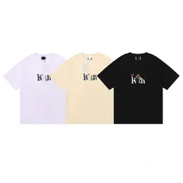 Fashion Casual Men's Kith Classic Designer Luxury Brand Keith Birchapple Flower Serif Högkvalitativ dubbel bomull Kort ärm T-shirt för män och kvinnor