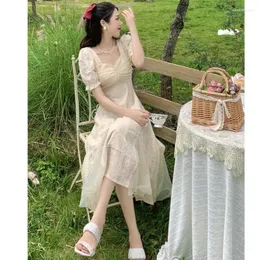 Festklänningar fransk stil formell asiatisk klänning a-line kontor kvinnor strand bär elegant puffhylsa sexig lång söt fairy aprikos