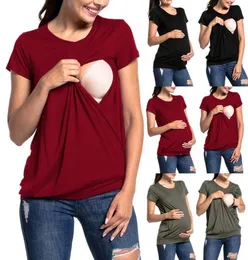 Women039s TShirt Maternity Tops Fashion Women Solid Short Sleeve BreastFeeding Pregnant Woman Clothes Camisetas De Mujer1798293