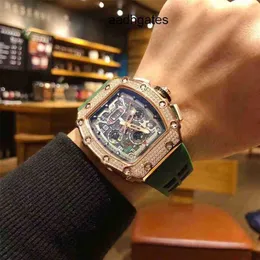 Luxury Mens Mechanics Watches Milles Wristwatch Net r Rm011 Full Sky Star Diamond Inlaid Mechanical Mens Watch Multifunctional Wine NKP7 J9G2