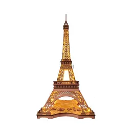 Ferramentas de artesanato Robotime Rolife Noite da Torre Eiffel 3D quebra-cabeça de madeira para adolescentes adultos vistas em miniatura de edifícios famosos brinquedos decoração YQ240119
