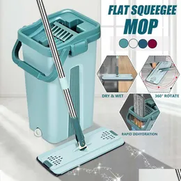 Mops 1Set Flat Squeeze Mop And Bucket Hand Wringing Floor Cleaning 360 Roatation Matic Spin Pads Wet Dry U Lj201128 Drop Delivery Home Dh2Ax