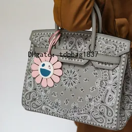 Borsa tote di design 30 cm 10A qualità specchio grigio chiaro totale ricamo fatto a mano borsa in stile limitato patchwork di stoffa stile speciale personalizzato con scatola originale