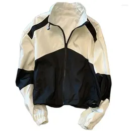 Jaquetas femininas primavera e outono casual esporte capa de chuva jacke curto blusão jaqueta gola streetwear solto casaco com zíper