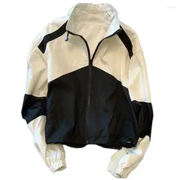 Giacche da donna Primavera e Autunno Casual Sport Impermeabile Giacca Giacca a vento corta Giacca a vento Colletto alla coreana Cappotto allentato con cerniera