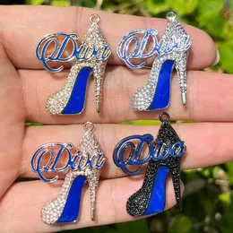 Bracelets 5pcs Cubic Zirconia Pave High Heel Shoes Blue Bottom Charm Diva Pendant for Woman Bracelet Necklace Making Jewelry Accessories