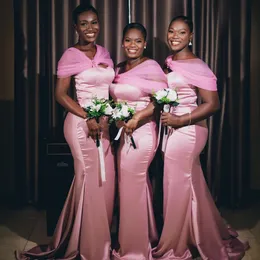 Rosa brudtärna klänningar med wrap älskling halsringning axelbandslös sjöjungfru piga av hedersklänningar brudklänningar för Nigeria svarta kvinnor flickor äktenskap br095