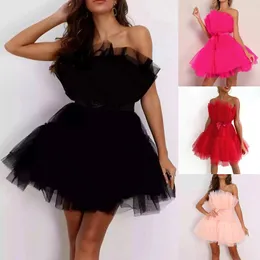 Robes décontractées robe de tulle femmes courte gonflée bal sans bretelles maille anniversaire fée à volants cocktail robe de soirée poshoot