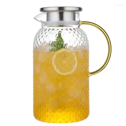 Hip Flasks Water Jug 1.9L Glass For Fridge With Lid Heat Resistant Pitcher Cold Or