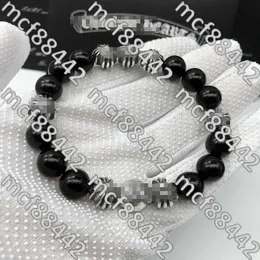 Natural Obsidian Eight Silver Bead Bracelets European and American Retro Cross Bracelet E9hg