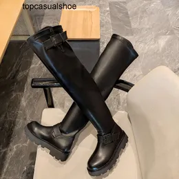 JC Jimmynessity Choo Jimmy shoes high quality Biker Over The Knee Boots Designer Women Leather Knee High Boot Stretch Bonded Biker Fashion Sheepskin Bootie