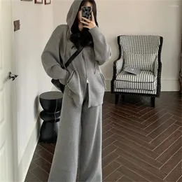 Dwuczęściowe spodnie damskie Plamtee Zimowe dzianiny Zestawy Slim Hooded Swatters Chic Warm 2024 Casual All Meating High talia szerokie nogi mopping