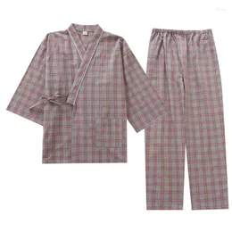 Ethnische Kleidung Japanische Herren-Kimono-Pyjamas Frühling und Herbst Reine Baumwolle Waschhose Plus Size Schnür-Hausanzug-Set Sweat Thin