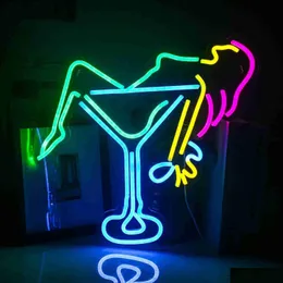 LED NEON SIGN LIGHT 여성 와인 유리 바 홈 침실 웨딩 미용실 생일 단서 장식 USB R230613 드롭 배달 조명 DHILB