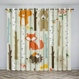 Tenda Cartoon Bear Animal Forest Tende stampate Decorazioni per la casa Tende per bambini Camera da letto Soggiorno 2 pezzi