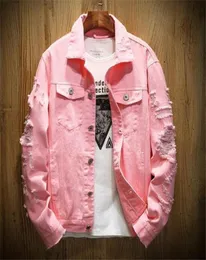 Giacca di jeans da uomo Fori strappati Giacche da uomo rosa Jean Nuovo indumento lavato Cappotto da uomo Cappotto firmato5548360