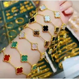 Alta qualidade banhado a ouro clássico moda charme pulseira trevo de quatro folhas designer jóias elegantes pulseiras de madrepérola para mulheres e homens