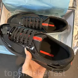 مصمم أحذية Americas Cup XL Sneakers Flat Trainer Patent Leather Runner Shoe Men Rubber Sole Fabric Nylon Black Mesh Lace Up Outdoor Sneaker
