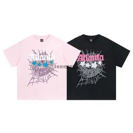 スパイダーウェブメンズTシャツデザイナーSP5DER女性Tシャツファッション55555短袖ヒップホップシンガーヤングサグ同じフォームレターカップルピンクティーL0UT