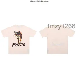 NOWOŚĆ TIGER Print Męskie T-shirty High Street Fashion Lose Ogabersa para Yyzp Rhude krótkie rękawowe T-shirt Oziy