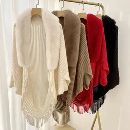 Halsdukar eleganta kvinnor stickade tofs sjal faux päls krage afton klänningar vindtät höst vinterklänning shaw ponchos party cape