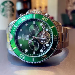 2024 New Green Water Monster Ghost orologio da uomo completamente automatico impermeabile meccanico a volano cavo studente maschio