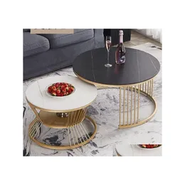 غرفة المعيشة أثاث تصنيع مصنع Nordic Light Luxury Marble Tabletop Creative Stainless Steel Base Table Drop Deli D Dh9il