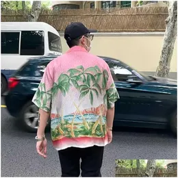 Mens Casual Shirts Casa Designer Fashion Clothing Tracksuits Pendant Casablanca Sicilian Coconut Tree Print Style Loose Womens B DHGWO