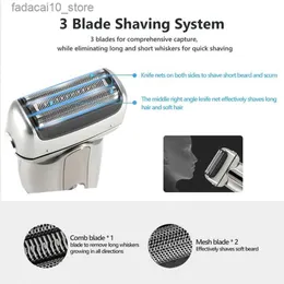 شركات كهربائية 1 PCS Electric Shave Shaver Men Men Beard Shave Machine Machine Silver ABS+Stainless Steel Q240119