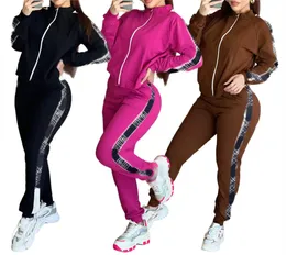 Tute da donna Completi a due pezzi Felpe con cappuccio Pantaloni Abiti Moda Casual Lettera stampata Pantaloni sportivi Set da jogging Felpe autunnali Colletto alla coreana Abbigliamento