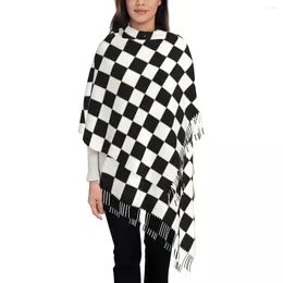 Berets Classic Checkerboard Scarf Wrap For Women Long Winter Warm Tassel Shawl Unisex Chess Board Scarves