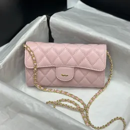 Women Designer Luxury Woc Bag 16cm Classic Wallet On Chain Lambskin Leather Gold Hardware Matelasse Chain Diamond Lattice Lady Card Holder Purse Shoulder Handbag