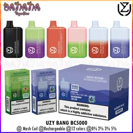 Original UZY Bang BC5000 Disposable Vape Box 5000 5K Puffs Mesh Coil Rechargeable 650mAh Battery 12ml Pre-filled Carts 0% 2% 3% 5% E Cigarettes 12 Flavors