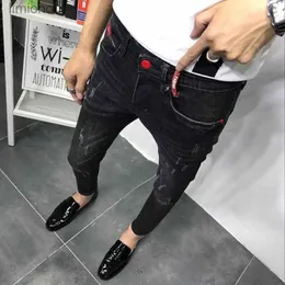 Jeans masculinos moda masculina jeans 2020 jeans masculinos slim fit skinny jeans coreano strentch preto roupas sociais antigas para adolescentes calças lápisl240119