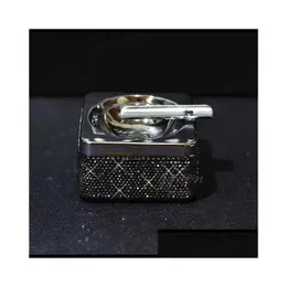 Car Ashtrays Luxury Rhinestone Cystal Pasted Cigarette Ashtray For Home Office Unique Refined Women Gift Q231125 Drop Delivery Automob Dhlts