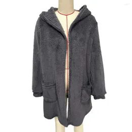 여성용 재킷 느슨한 피팅 여성 재킷 중간 길이 후드 플러시 코트 가을 겨울을위한 캐주얼 겉옷 느슨한 핏 트렌치