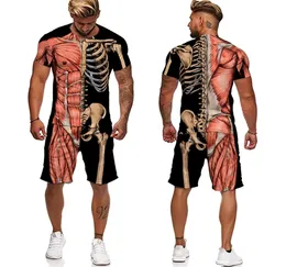 Personnalité squelette organes internes 3D imprimé t-shirt shorts unisexe drôle Halloween crâne Cosplay survêtement ensembles courts 2203045978466