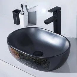 Torneiras de pia do banheiro Torneiras de mesa preta personalizada criativa lavagem oval lavatório único doméstico cerâmica piscina varanda inter-plataforma