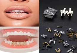 Gold White Gold Iced Out AZ Custom Letter Grillz Full Diamond Teeth DIY Fang Grills Bottom Tooth Cap Hip Hop Dental Mouth Teeth2012418