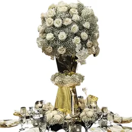 Adereços de casamento de luxo, decoração de eventos, lustre de casamento, estrutura de arco de metal, pilar de flor, retângulo dourado, rack de exibição