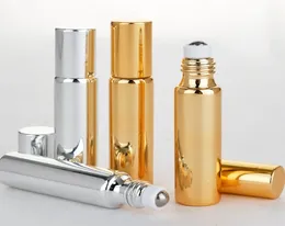 10ML Metal Roller Refillable Bottle For Essential Oils UV Roll-on Glass Bottles gold & silver colors 530QH