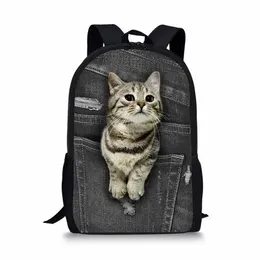 Borse Animali Tasca in denim nero Gatto Gattino Borse da scuola per studenti Zaini per notebook Borse da viaggio impermeabili per ragazzi e ragazze stampate in 3D Oxford