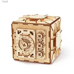 Konst och hantverk Safe Box Treasure 3D trämodell förvaringssats DIY -myntbank Mekaniska pussel hjärnteaserprojekt för vuxna och tonåringar YQ240119