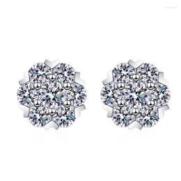 Orecchini a bottone S925 Argento femminile intarsiato Moissanite Fiore fresco Boucle Oreille Femme