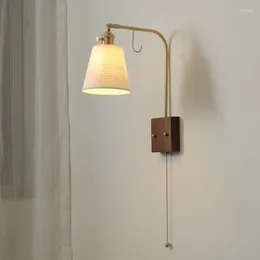 Vägglampa antik kinesisk keramisk täckning leder sconce för el sovrum matsal pull switch fixtur e27 industriell belysning