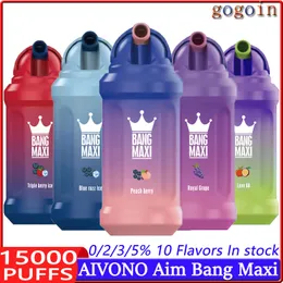 AIVONO Aim Bang Maxi Puff 15k 15000 затяжек Vape Одноразовые электронные сигареты 0% 2% 3% 5% 23 мл Предварительно заполненный картридж с сетчатой катушкой 650 мАч Перезаряжаемая батарея Ручка