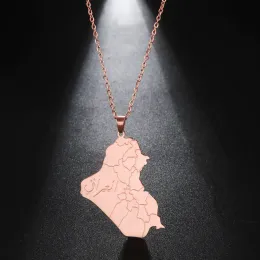 Moda Iraque Mapas Pingente Colar Mulheres Homens Iraque Mapa Quadro com Charme Islâmico Árabe 14K Ouro Rosa Sem Desbotamento Jóias Irlandesas Presentes