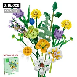 Blocks Creative Bouquet Building Block Bricks Ornaments City Romantic Home Decoration Friend DIY Flower Toy Children Girl Holiday Gifts 240120